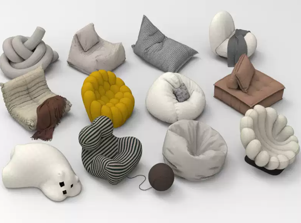 C4D FBX STL OBJ SU现代家具单体单人懒人沙发靠枕三维3D模型