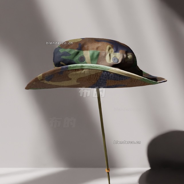 blender军用迷彩渔夫帽模型_blender布的03