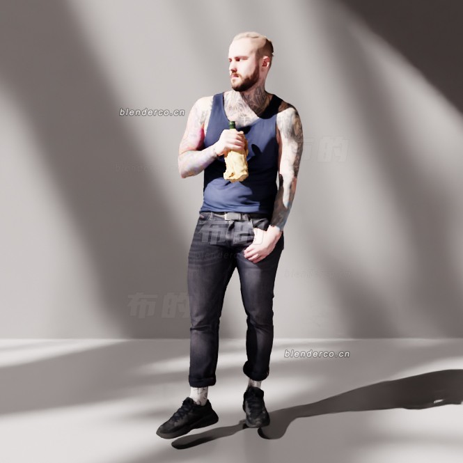 blender喝着啤酒的男士模型_blender布的144
