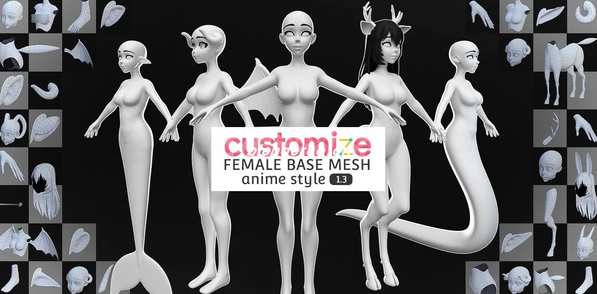 动漫风格女性自定义基础网格Customize Female Base Mesh-Anime Style v1.3