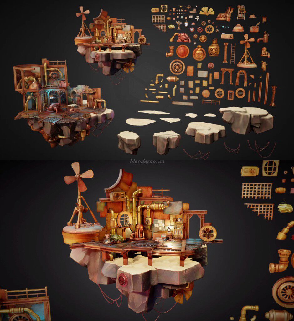 赛博朋克垃圾场3D资源包：高模低模+PBR贴图（Blender/FBX/OBJ全兼容）