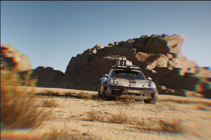 C4D写实荒漠保时捷911跑车汽车OC渲染三维模型场景