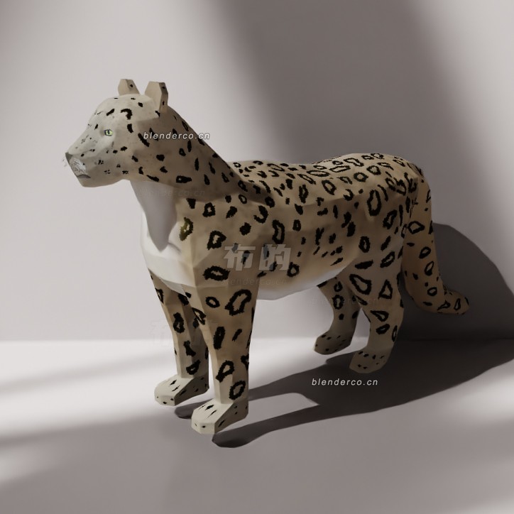 blender低多边形雪豹模型_blender布的38