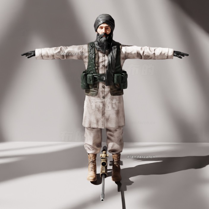 blender阿富汗战士军人角色模型_blender布的13