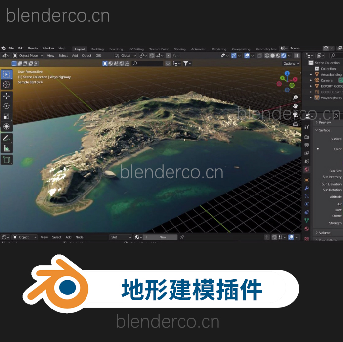 blender三维地理地形模拟建模插件BlenderGIS v2.2.9