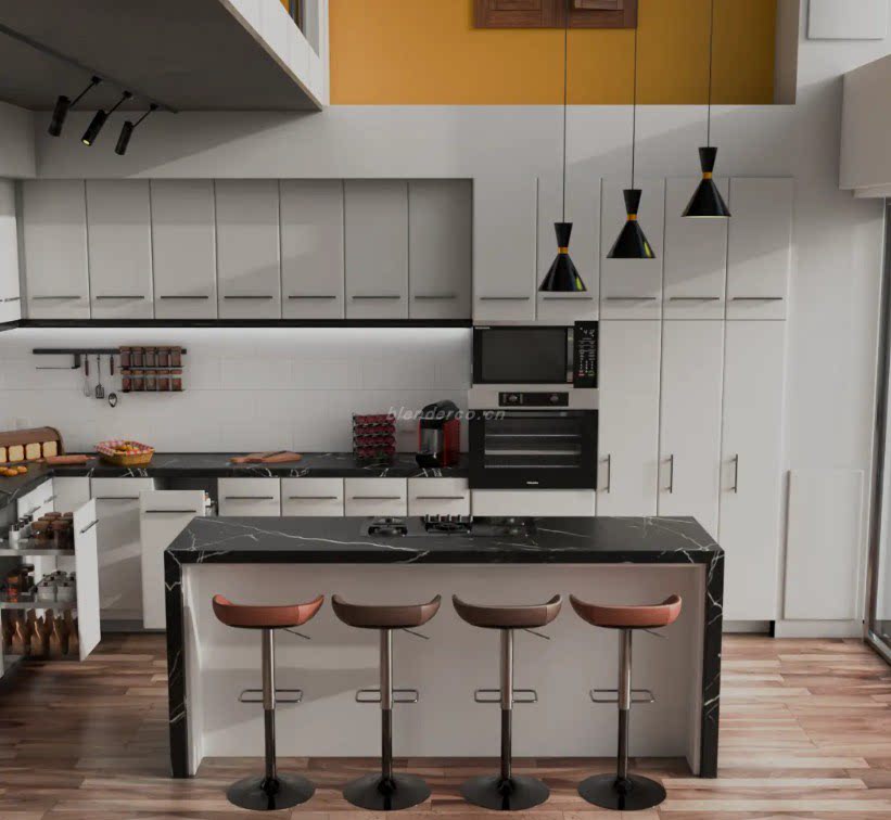 48 – 厨房咖啡区室内场景 Blender 模型