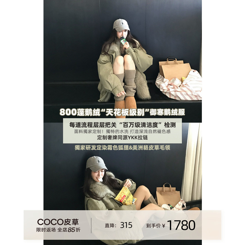 Exclusive Custom-Dyed Cream-Colored Fox Fur & American Raccoon Collar + Safe 95% White Goose down Parka by Nuanxin Da Ge Exclusive Custom-Dyed Cream-Colored Fox Fur & American Raccoon Collar + Safe 95% White Goose down Parka by Nuanxin Da Ge