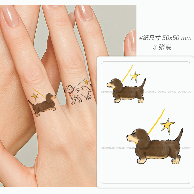 Butoo Tattoo Stickers | Dachshund Puppy Tattoo Stickers Waterproof Long-Lasting Colorful Finger Tattoo Stickers