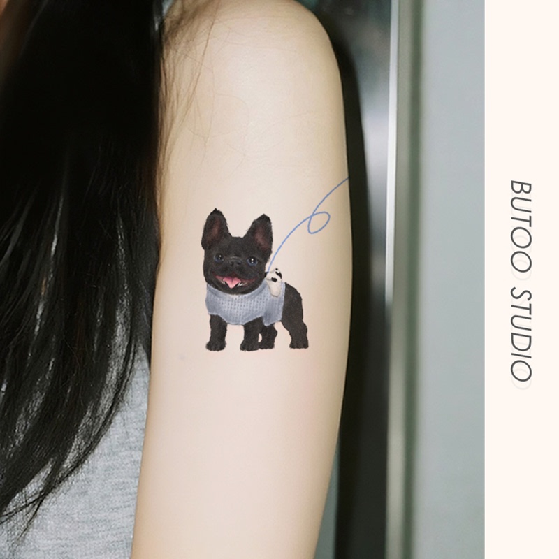 Butoo Tattoo Stickers | Cute French Bulldog Puppy Pet Tattoo Stickers Cartoon Waterproof Long-Lasting Colorful Arm Tattoo Stickers