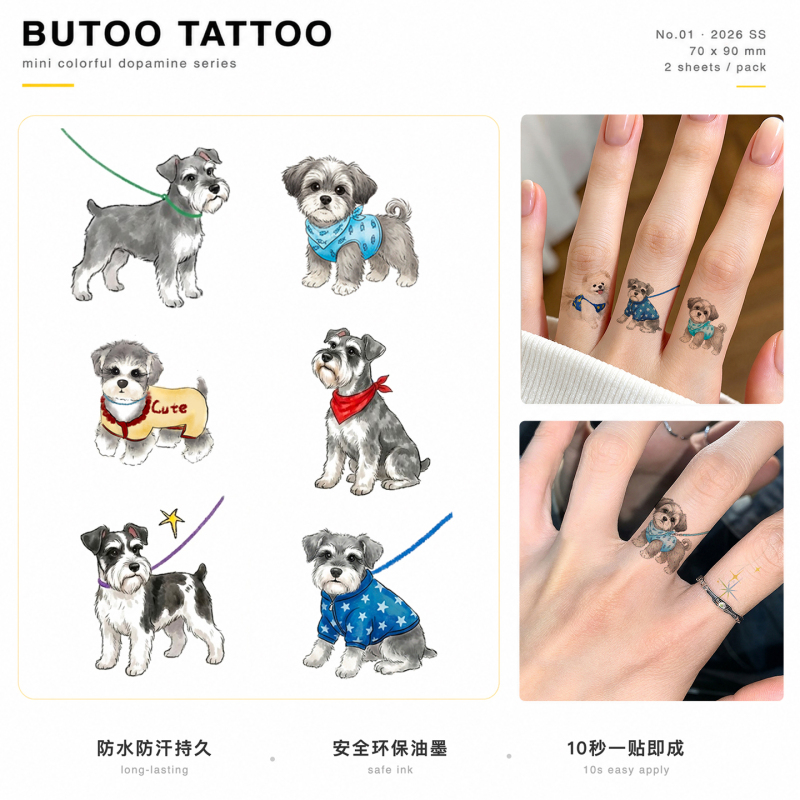 Butoo Tattoo Stickers Cute Dog Diary Schnauzer Puppy Tattoo Stickers for Women Waterproof Long-Lasting Finger Dog Stickers Butoo Tattoo Stickers Cute Dog Diary Schnauzer Puppy Tattoo Stickers for Women Waterproof Long-Lasting Finger Dog Stickers