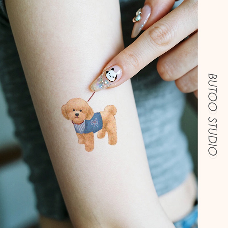 Butoo Tattoo Stickers | Cute Teddy Puppy Pet Tattoo Sticker Cartoon Waterproof Long-Lasting Colorful Arm Tattoo Sticker