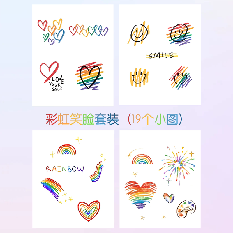 Butoo Tattoo Stickers Smiley Rainbow Tattoo Stickers Wrist Tattoo Stickers Waterproof Women Long-Lasting Colorful Tattoo Stickers