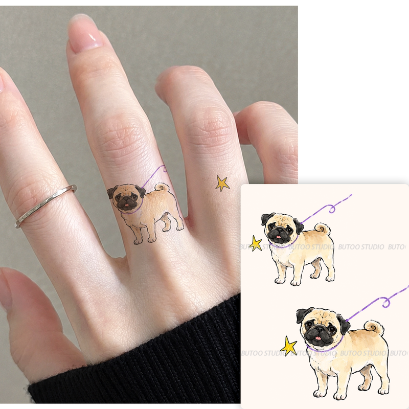 Butoo Tattoo Stickers Cute Dog Diary French Bulldog Tattoo Stickers for Women Waterproof Long-Lasting Finger Cute Puppy Stickers