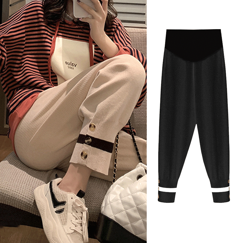 Pregnant woman Harun pants autumn and winter outside wearing pregnant woman pants garnter thickened hair, crewy button care pants long pants for autumn clothing