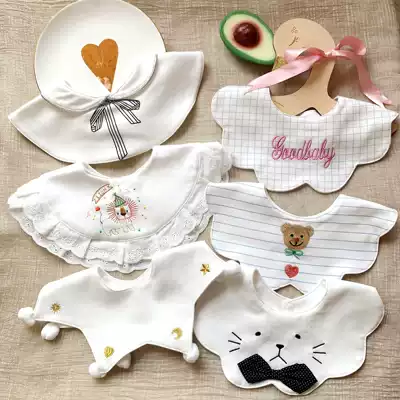 Baby saliva towel 360 degree rotating cotton baby bib lace lace round children bib decorative collar