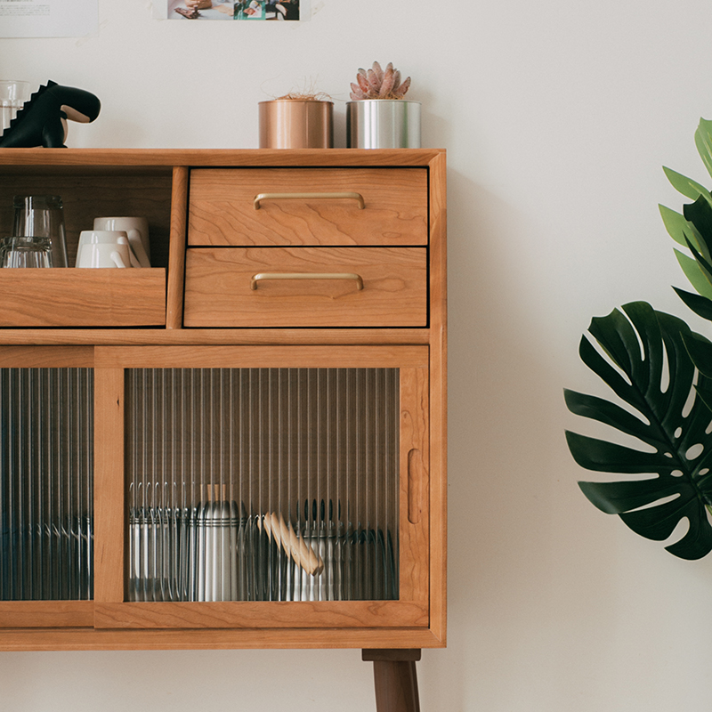 Bắc Âu cổ điển rắn gỗ tủ đơn giản hiện đại căn hộ nhỏ phòng khách sofa bên tủ bếp trà tủ kính - Buồng tủ áo gỗ