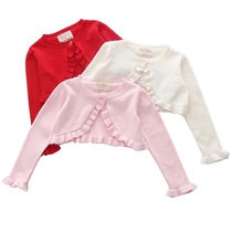 Korean style spring and autumn girls knitted one-button shawl jacket air-conditioning shirt childrens baby sweater short cardigan