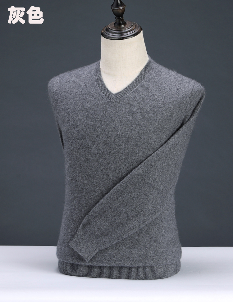 Chính hãng Ordos City nhung nam v-cổ áo thun phần cashmere màu rắn đan đan đáy áo len giản dị quần áo mùa đông nam giới