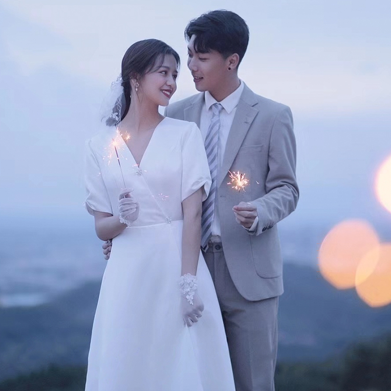 Lead registration Light wedding dress Exterior View Lawn Wedding brigade Shooting Small Gown Dress Satin satin Herben Little White Skirt Long version