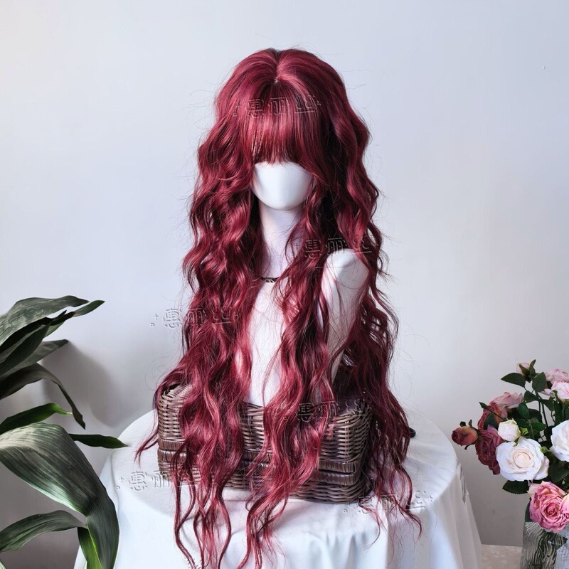 [Rose Hunter] Wig for Women, Raspberry Red, High-End Long Curly Hair, Small Round Bounty Style, Egg Roll Full Wig