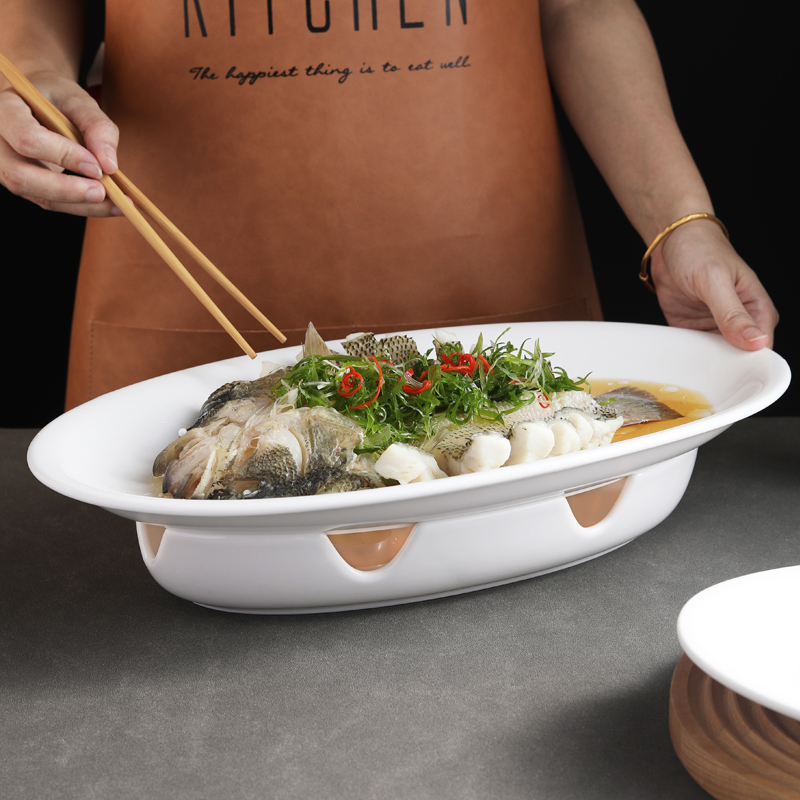 Heated Fish Plate, Extra Large Hotel Open-Fire Tableware, Special Insulated Oval Plate for Private Dining Restaurants, Fish Dish for Home Use