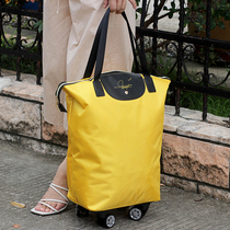 Foldable travel bag pulley woven duffel bag cloth boarding male and female college students start school straight row ultra light storage bag