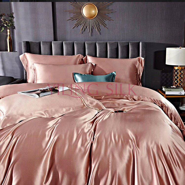 35 mmi heavy pound true silk four sets Nordic wide side mulberry silk bed hat type pure color silk kit flying edge 