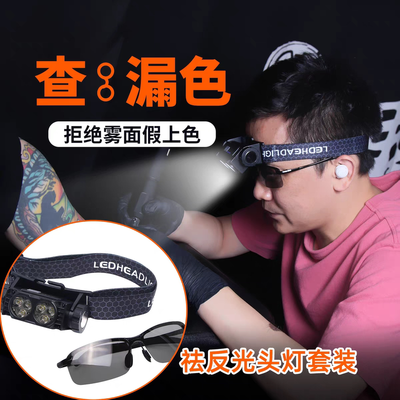Tattoo Artist Headlamp Set, Tattoo Headlamp, Leak Detection Glasses, Lightweight Head-Mounted Tattoo Equipment