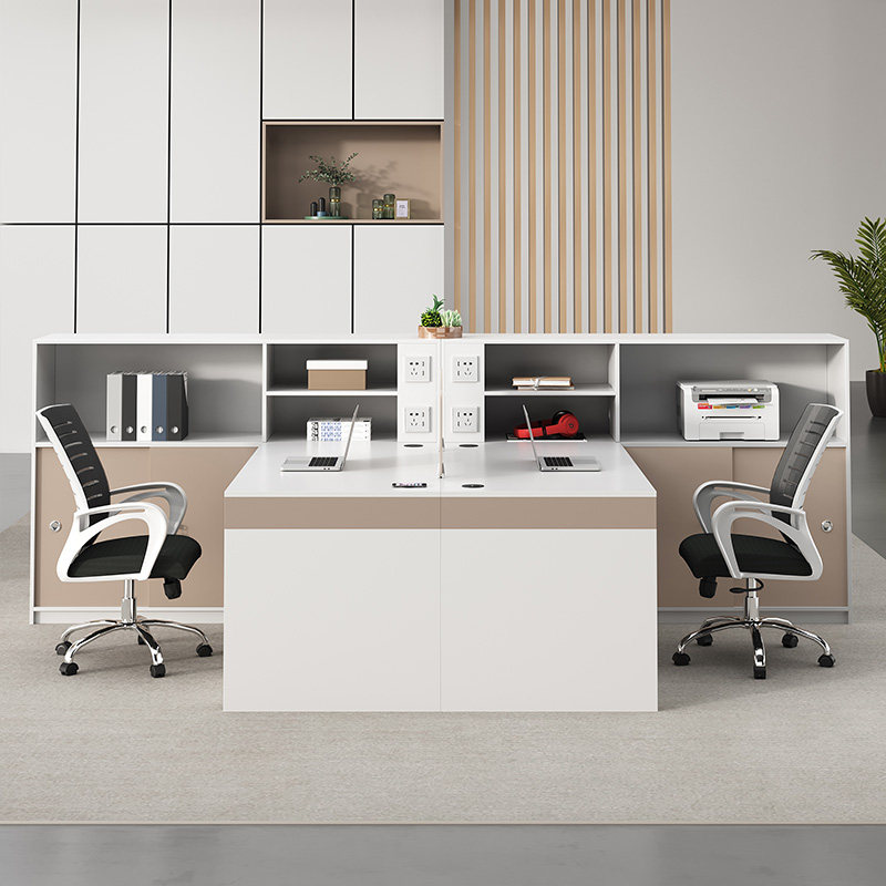 Staff office table and chair combination modern minimalist screen four 6 double with side cabinet card seat financial desk