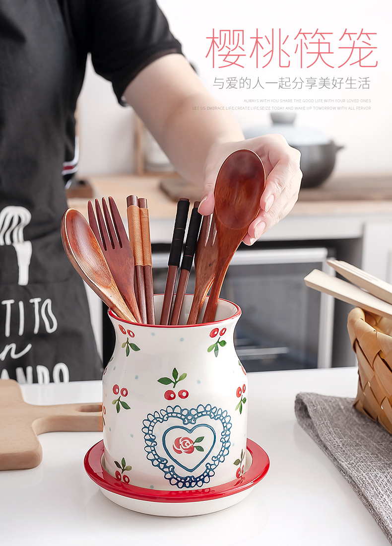 Nordic kitchen ceramic tube household waterlogging under caused by excessive rainfall chopsticks basket put chopsticks spoons chopsticks cage shelf with the drop