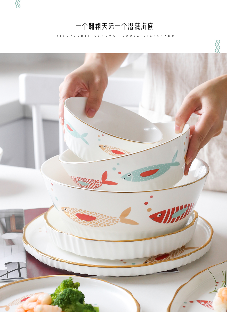 Dishes suit household ceramic bowl, lovely combination of creative jobs to use of cartoon small bowl of fresh ins plate