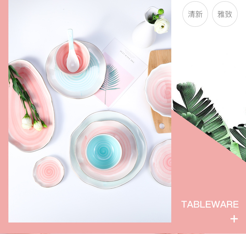 Nordic set bowl dish dish suits for by by 2/4/6 people eat Japanese web celebrity tableware ins ceramic dishes home for dinner sets