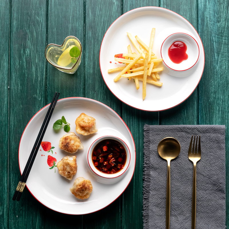 Ceramic dumpling dish contracted eat strawberry move creative sauce vinegar dish plate separation circular dish dish snack dishes