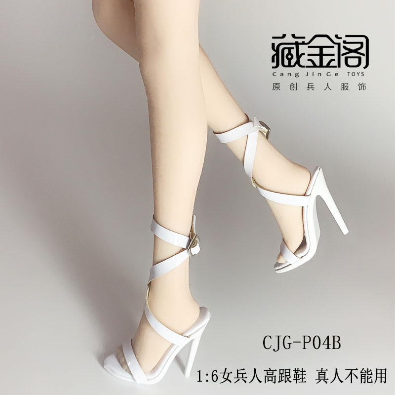1: 6 White Strapping Shoes P04bMan soldier parts 1 / 6 Female soldier Bandage high-heeled shoes   PH   JO   UD   Women's Shoes Sandals   CJG-P04     goods in stock