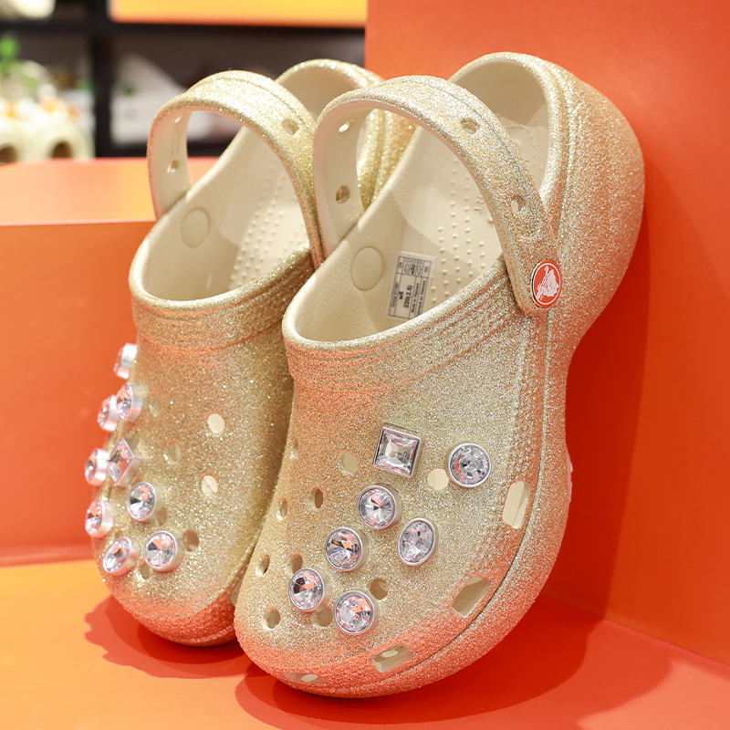 Crocs Women's Shoes Crocs Classic Shiny Cloud Diamond Thick-Soled Closed-Toe Beach Sandals 211391