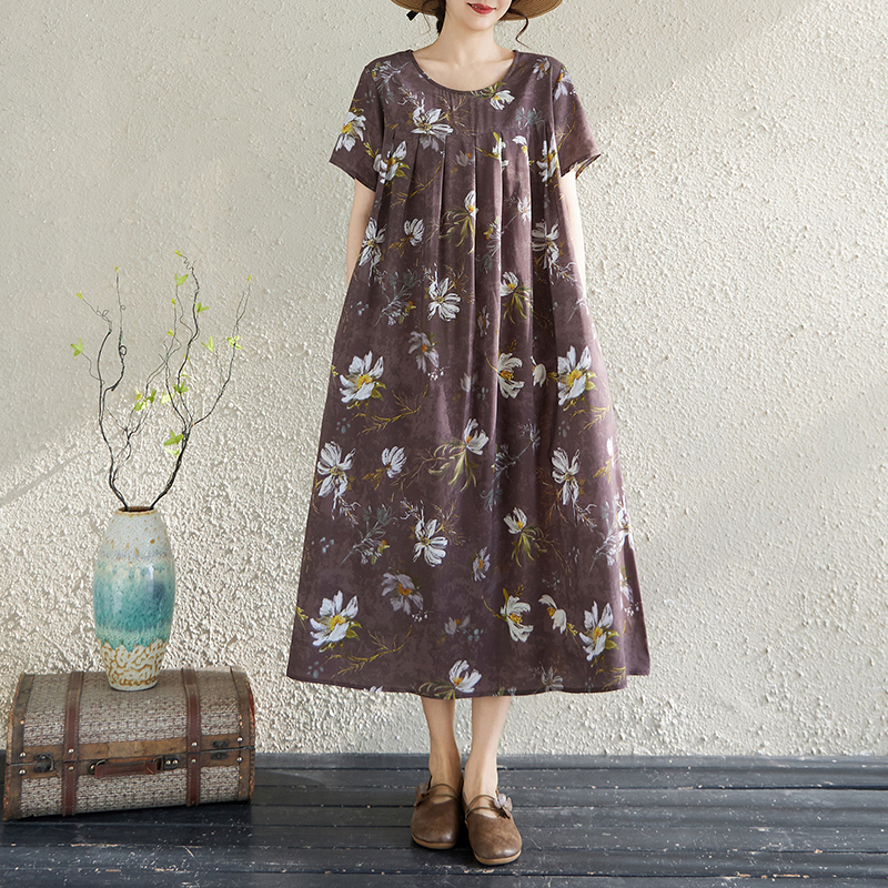 Summer Thin Short-Sleeved Nightgown for Women, Mid-Length, Tall, Cotton Silk, Loose, Can Be Worn Outside, Home Wear, Vacation Long Dress Summer Thin Short-Sleeved Nightgown for Women, Mid-Length, Tall, Cotton Silk, Loose, Can Be Worn Outside, Home Wear, Vacation Long Dress