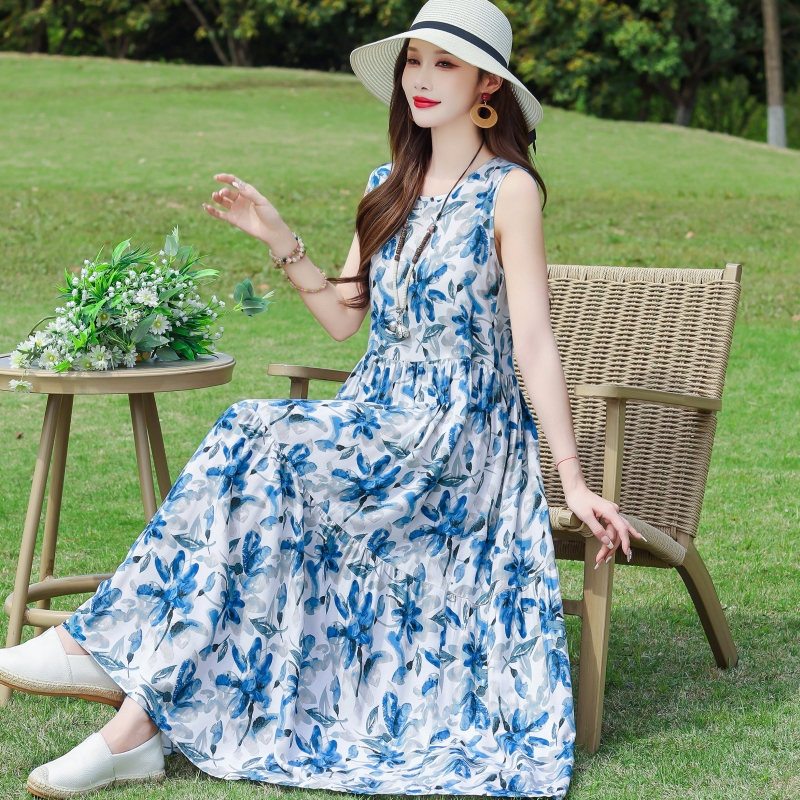 Seaside Vacation Sleeveless Cotton Silk Vest Dress for Women 2026 New High-End French Style Summer Wear Long Dress Seaside Vacation Sleeveless Cotton Silk Vest Dress for Women 2026 New High-End French Style Summer Wear Long Dress