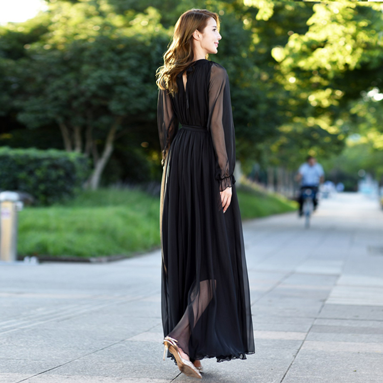 Extra-Long Fairy-Like Flowing Long-Sleeve Chiffon Maxi Beach Dress, Summer Floor-Length Dress, Plus Size, Slimming and Flattering Extra-Long Fairy-Like Flowing Long-Sleeve Chiffon Maxi Beach Dress, Summer Floor-Length Dress, Plus Size, Slimming and Flattering