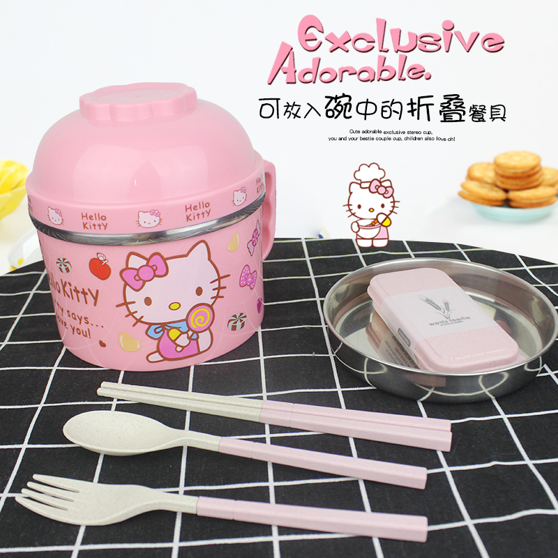 Phim hoạt hình Bộ đồ ăn trẻ em đũa bằng thép không gỉ kết hợp thìa đặt học sinh ăn nhanh hộp cơm trưa dao kéo hộp quà bốn món - Hộp cơm điện sưởi ấm bộ hộp cơm giữ nhiệt