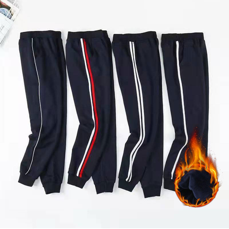 Elementary School Uniforms Pants Plus suede Tibetan Dark Blue One Two Bars Three Bar Cashmere Men Girl Sports Pants-Taobao
