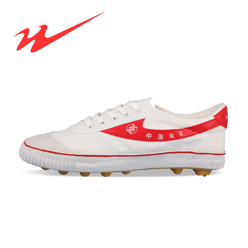  Twin Stars Great White Foot Canvas Football Training Shoes Glue Nail White Football Shoes Classic Bull Fascia-Taobao
