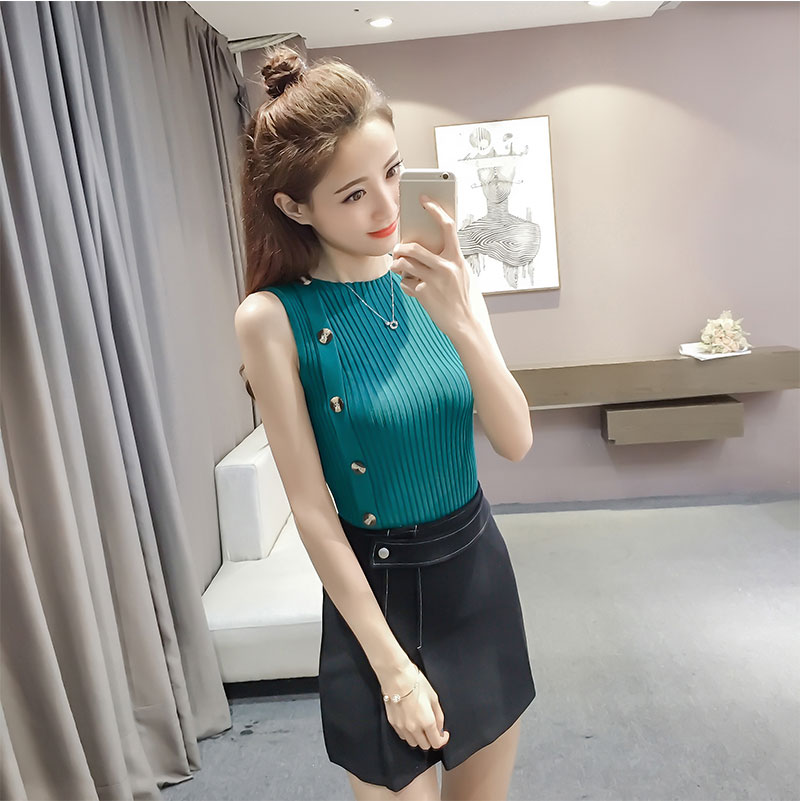 2018 áo vest nữ nhỏ đan bên trong không tay một nửa cổ cao cơ sở mới mùa xuân và mùa hè sling đồ mặc nhà