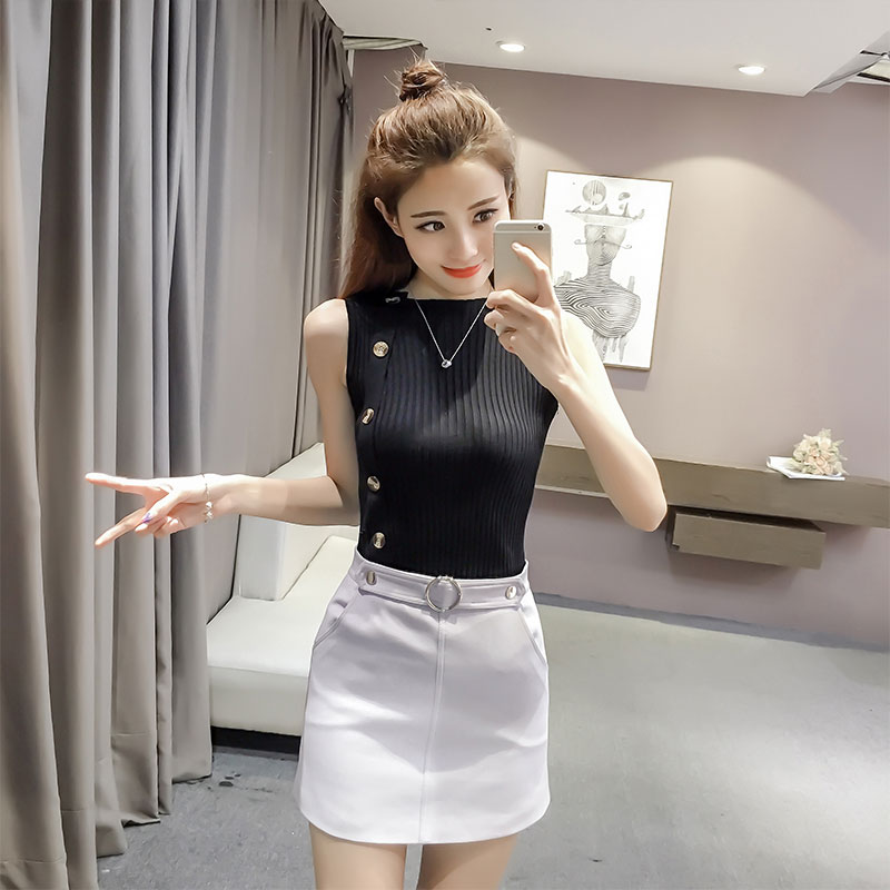 2018 áo vest nữ nhỏ đan bên trong không tay một nửa cổ cao cơ sở mới mùa xuân và mùa hè sling đồ mặc nhà