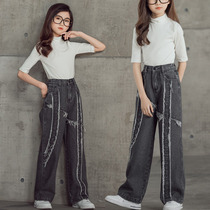Girls pants spring and autumn denim straight tube pants 2021 childrens wear new foreign style trousers