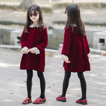 Girls long sleeve dress autumn winter dress 2019 new childrens clothing velvet skirt big girl foreign style princess dress Korean