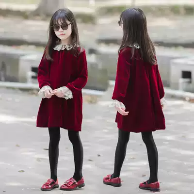 Girls ' long-sleeved dress autumn and winter clothes 2019 new children's clothing velvet skirt big girl western princess skirt Korean