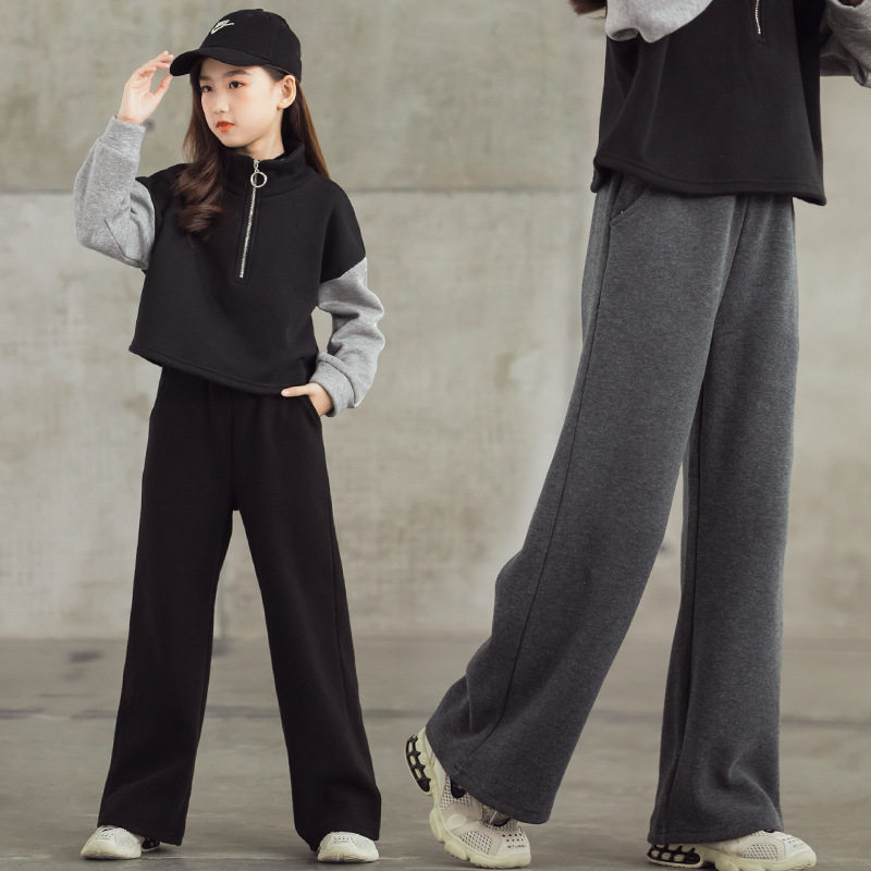 Girls' pants spring and autumn foreign style 2022 new children's wear sports pants loose middle and large children's wide-leg pants suit