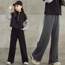 Girls pants autumn and winter foreign style 2021 new childrens wear sports pants loose large Children wide leg pants suit