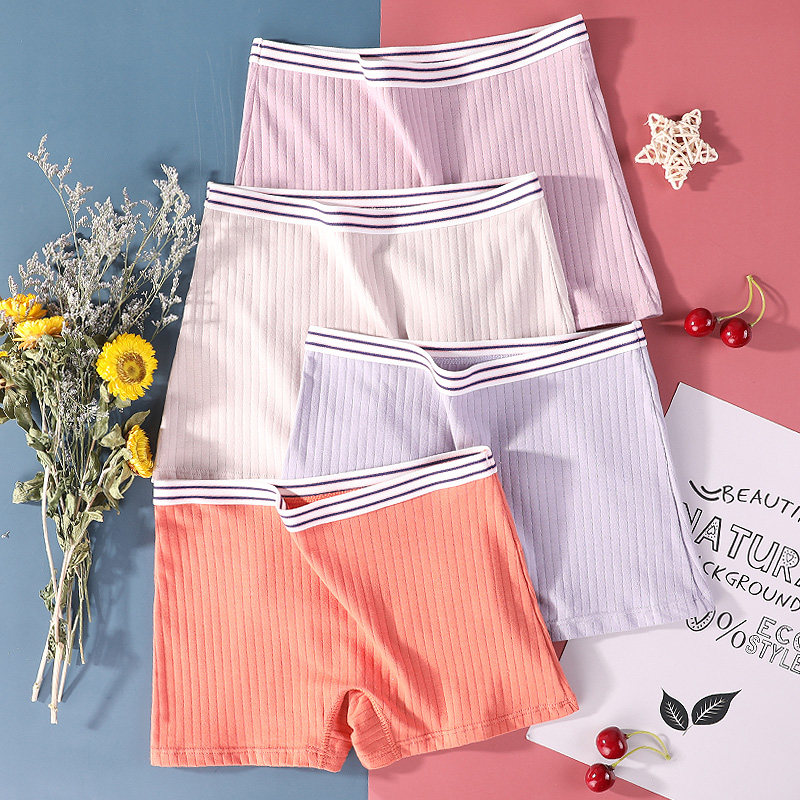 High school student boxer underwear female cotton Lady size four corner underwear female fat mm girl flat foot shorts legs