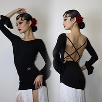 RU Dance Suit 051 Large Open Back Blouse With Chest Cushion Bottom Pants 053 Open Fork Black White Flow Susemi Skirt Dance Suit